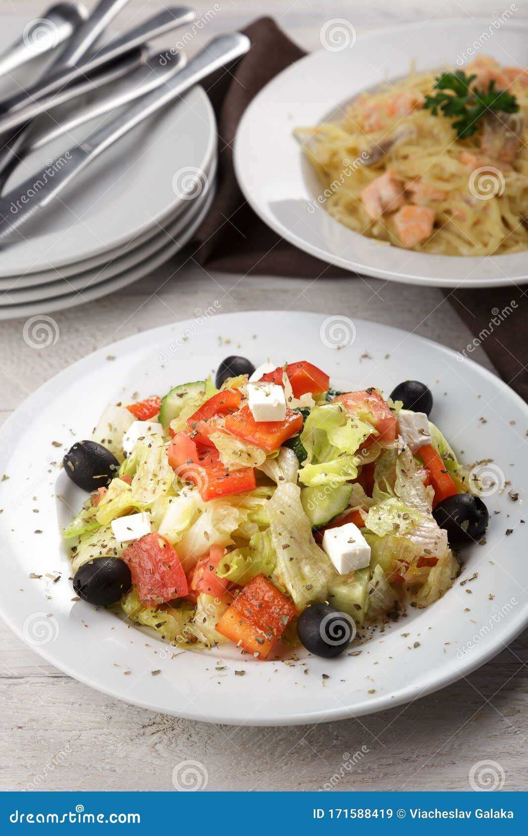 Greek Salad with Feta Cheese Stock Image - Image of herb, healthy ...