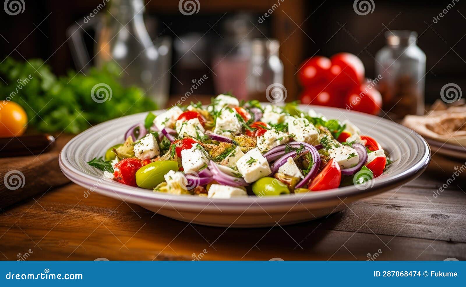 Greek Salad with Olives and Cheese Generative Ai Stock Photo Image of