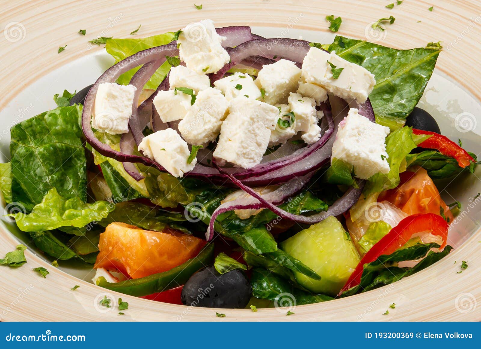 greek salad on a plate closeup