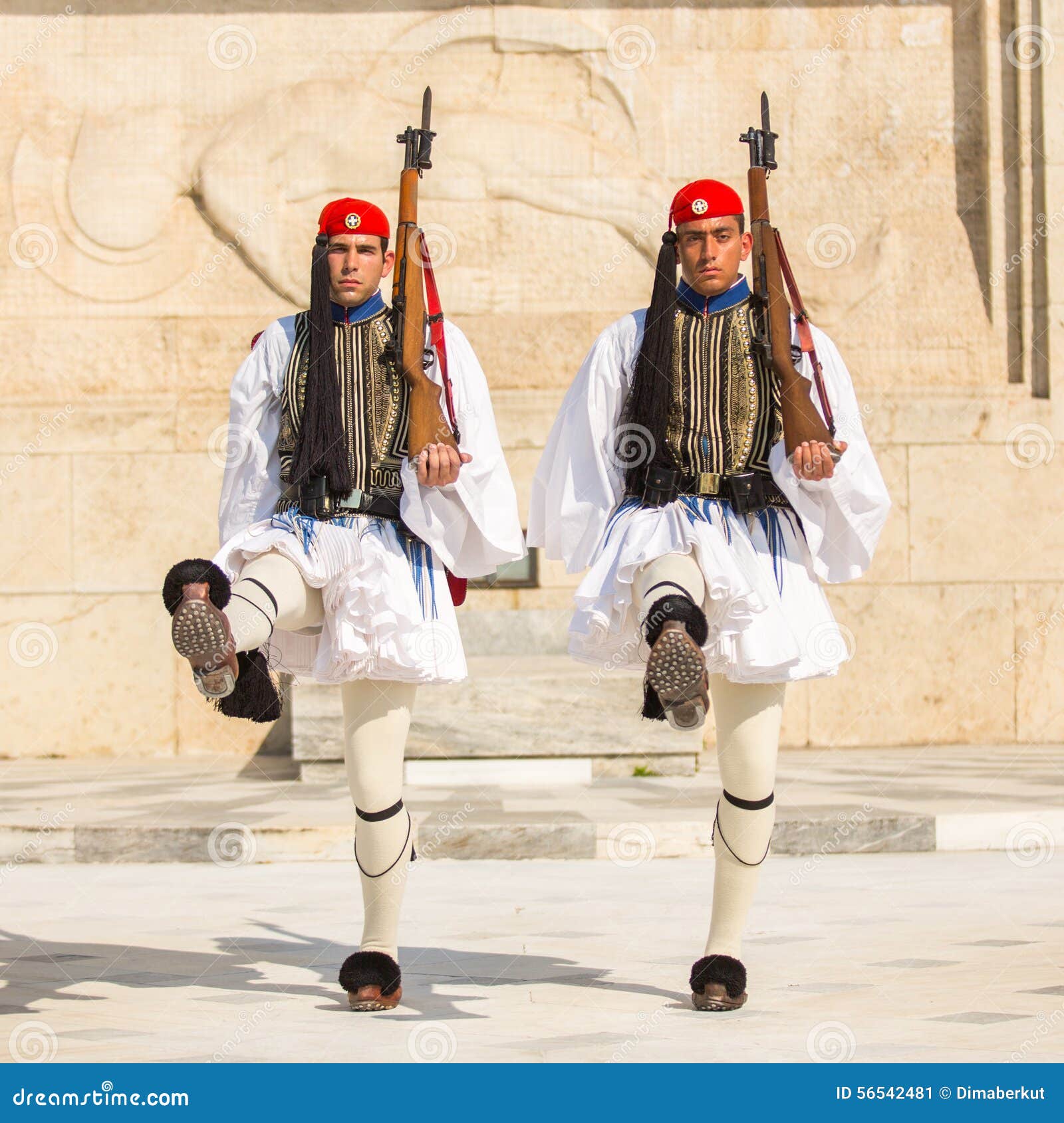 Greek Soldiers Evzones Dressed in Full Dress Uniform, Refers To the ...