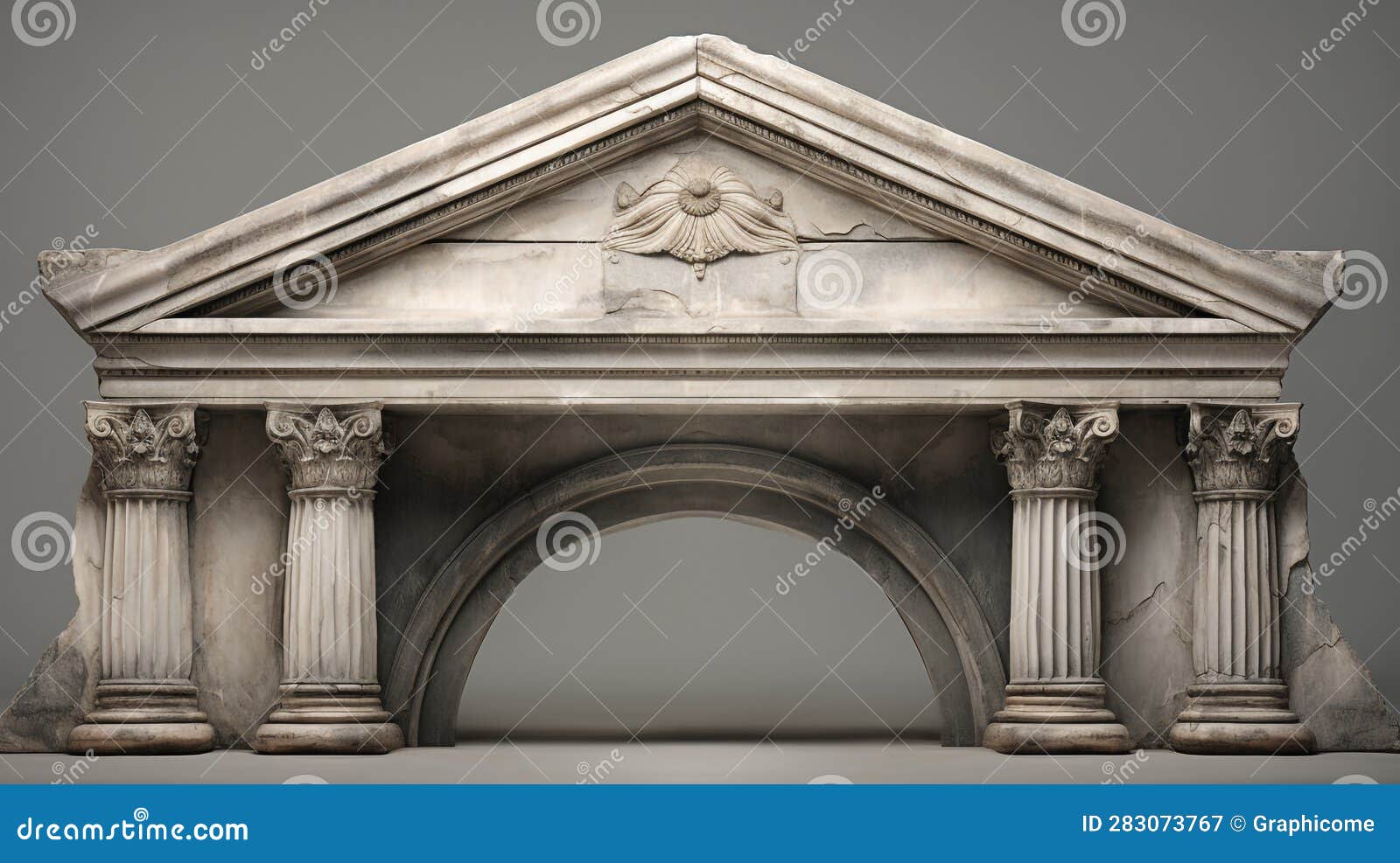 greek style triangular frontispiece with columns corinthian