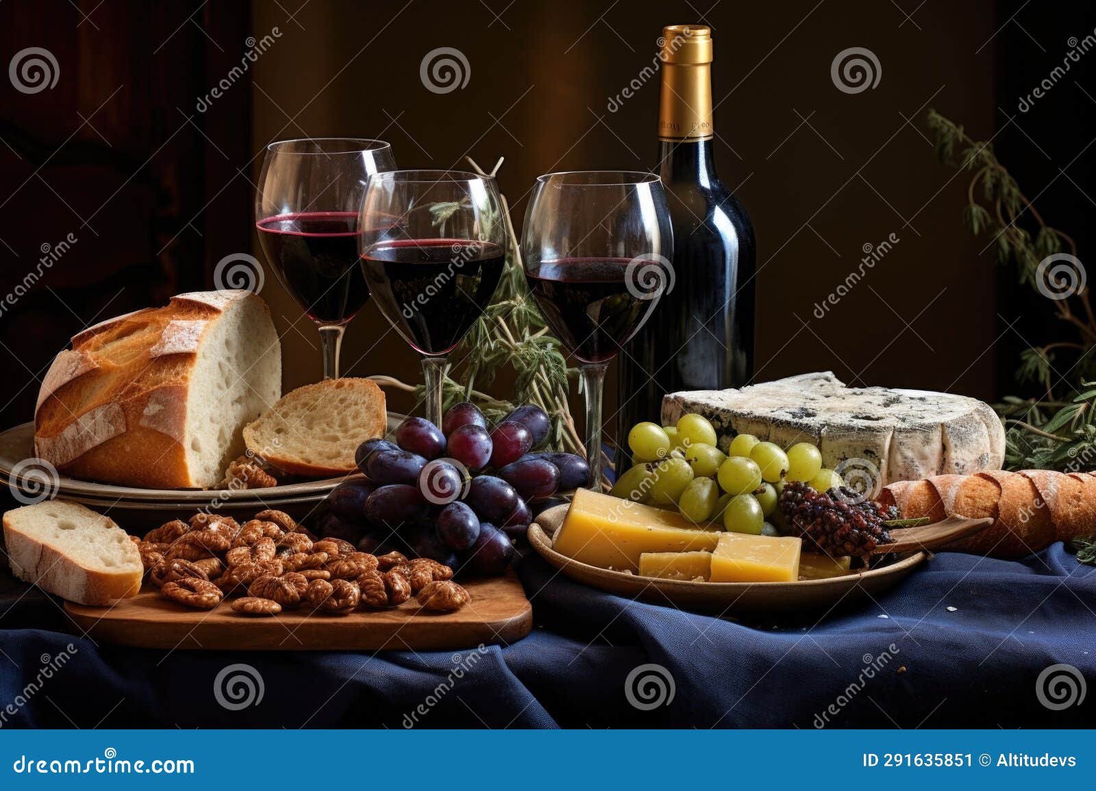 Greekstyle Wine and Cheese Spread with Olives and Bread Stock Image