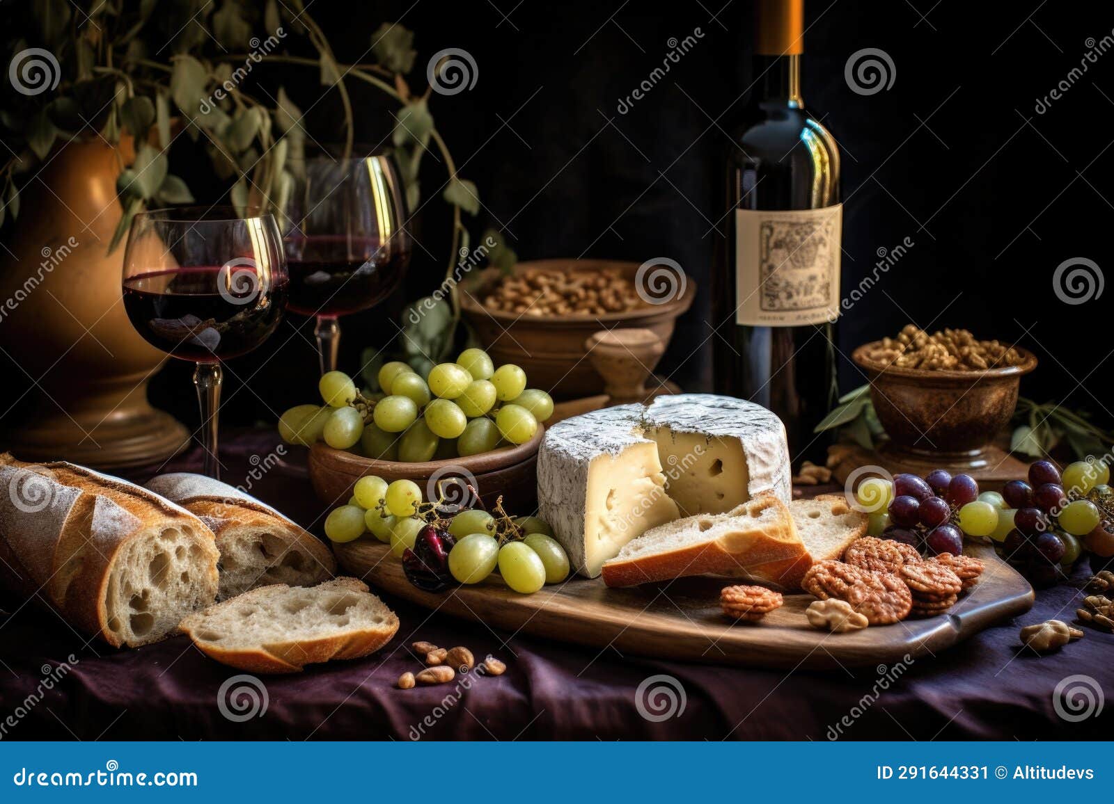 Greekstyle Wine and Cheese Spread with Olives and Bread Stock Image