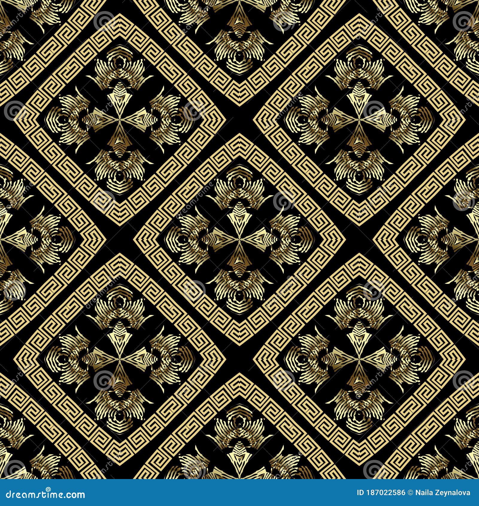 Greek Textured Gold Vector Seamless Pattern. Grunge Ornamental ...