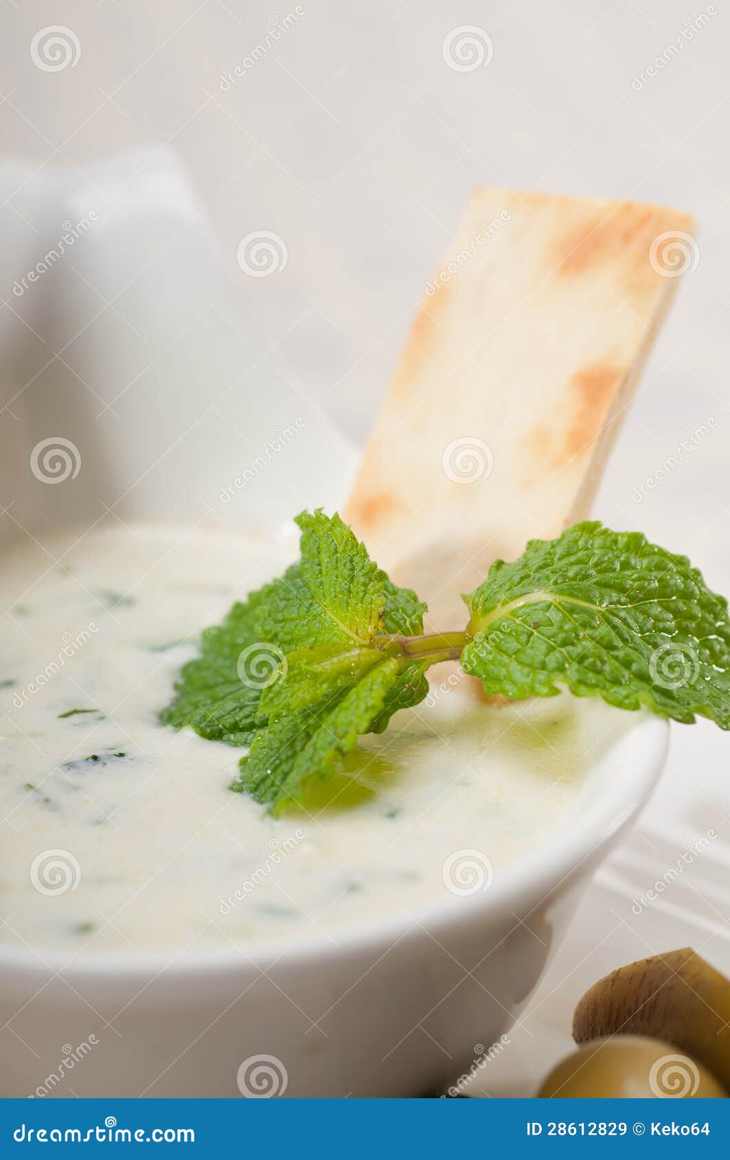 Greek Tzatziki Yogurt Dip and Pita Bread Stock Image Image of delicious, bowl 28612829