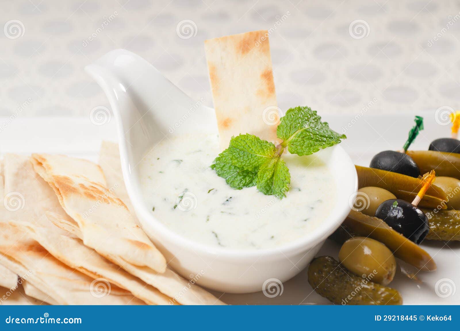 Greek Tzatziki Yogurt Dip and Pita Bread Stock Image Image of bread
