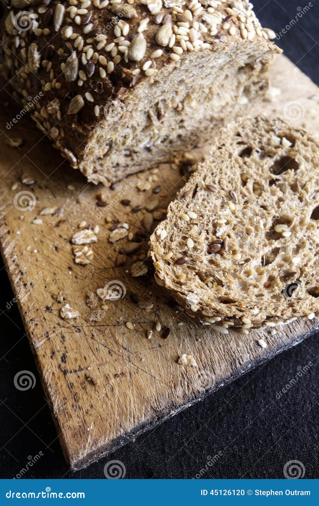Greek Wholewheat Brown Bread on Bread Board Stock Photo Image of