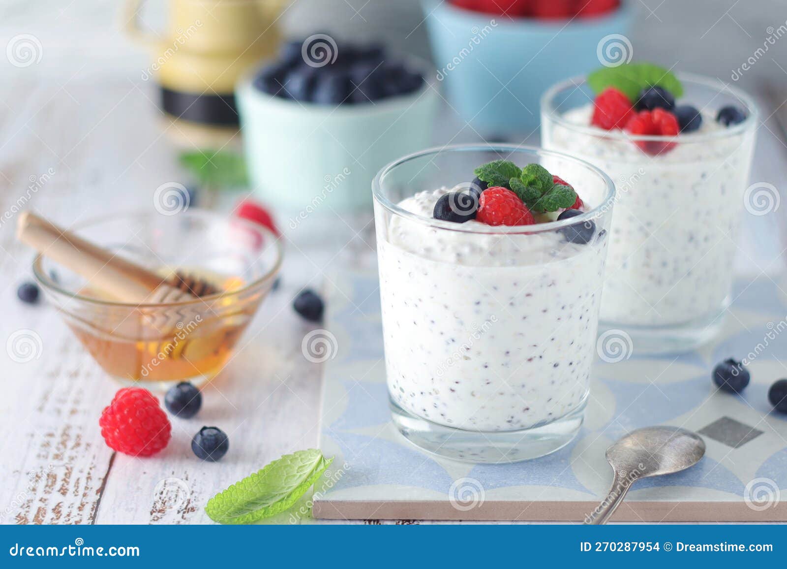 Greek Yogurt in Glasses with Berries and Quinoa Stock Photo Image of