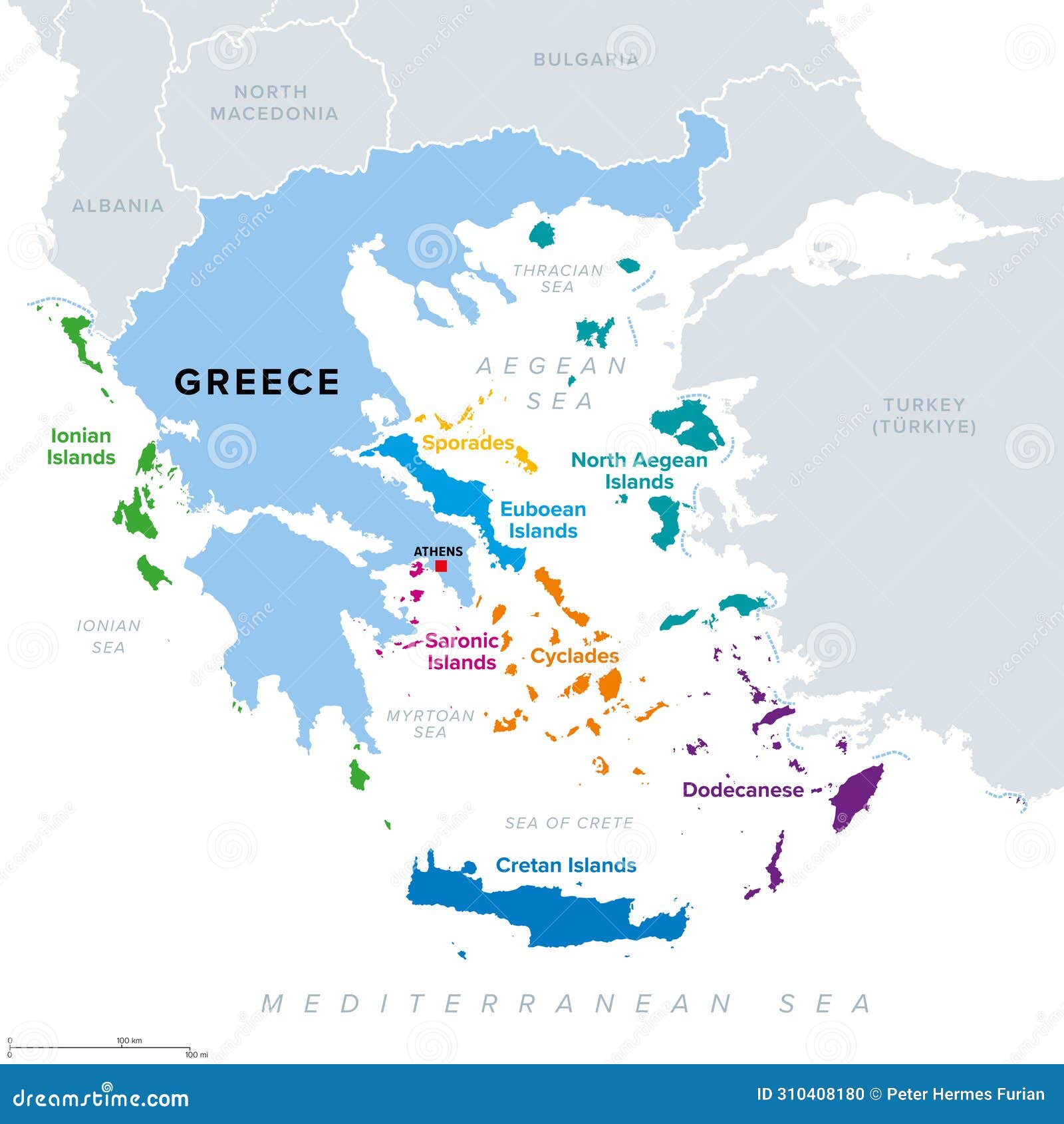 greek island groups, islands of greece grouped into clusters, political map