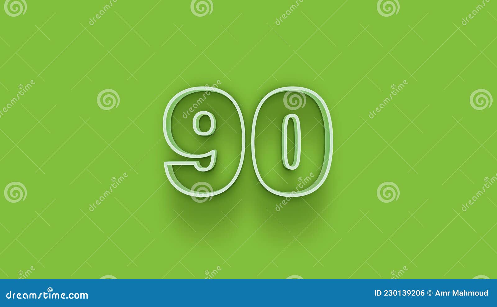 Green 3d Symbol of 90 Number Icon on Green Background Stock