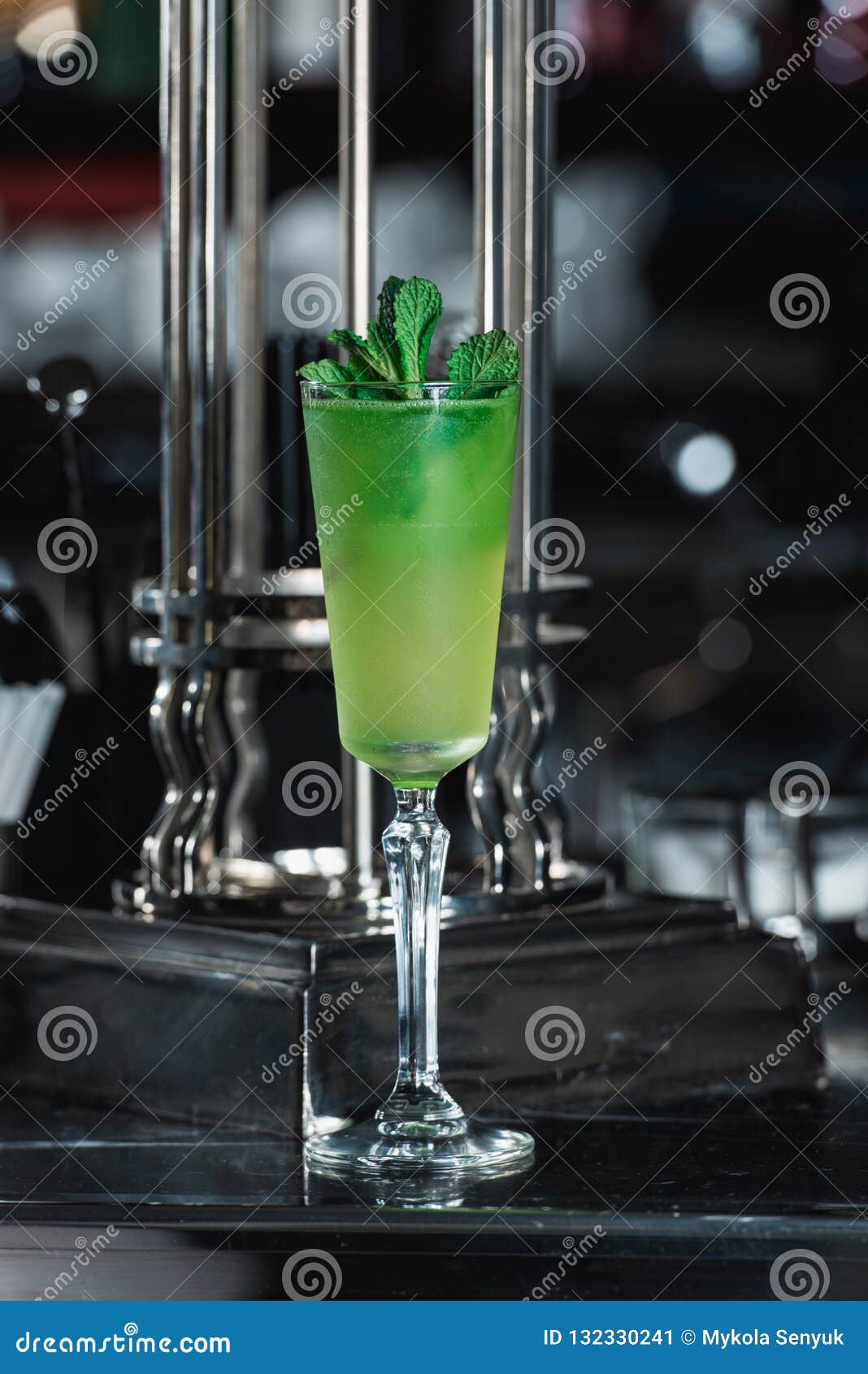 Green Refreshing Alcoholic Cocktail. Mint on Top Stock Image Image of