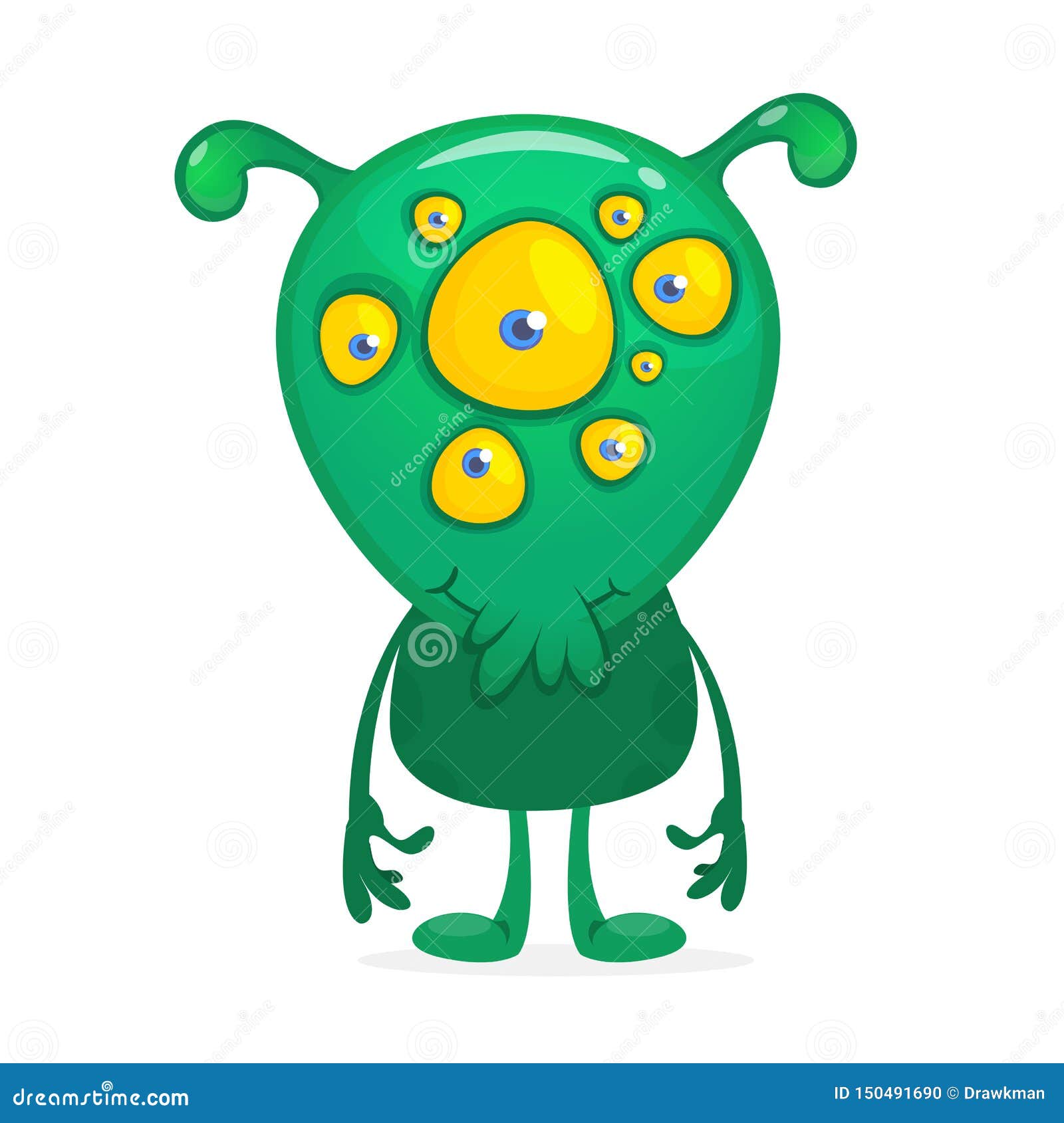 Green Alien Cartoon with Many Eyes Stock Vector - Illustration of cute,  funny: 150491690