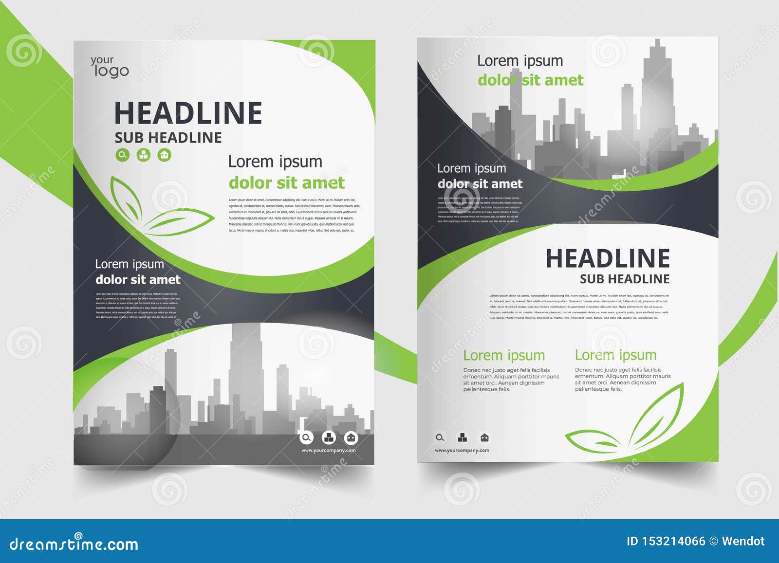 Green Annual Report Brochure Flyer Design Template Set Stock Vector Illustration Of Corporate Banner