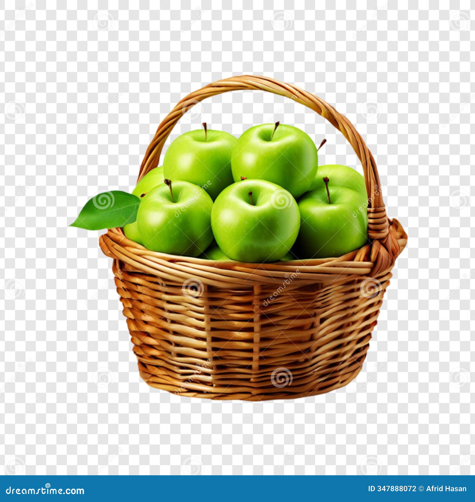 green apple basket on transparent background