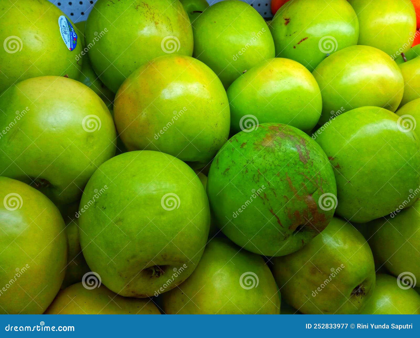 Green Apple in the Corner of the Supermarket Stock Image Image of