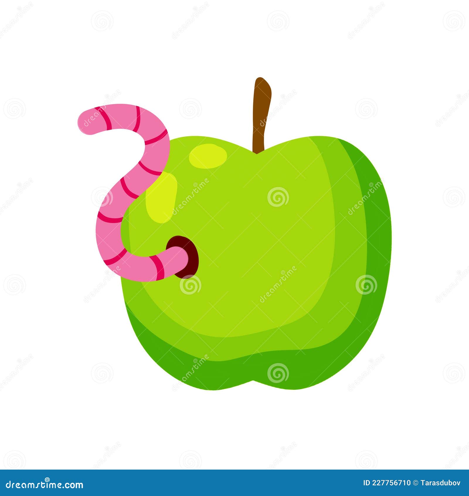 Green Apple. Fruit with a Worm Stock Vector - Illustration of vector, cute:  227756710
