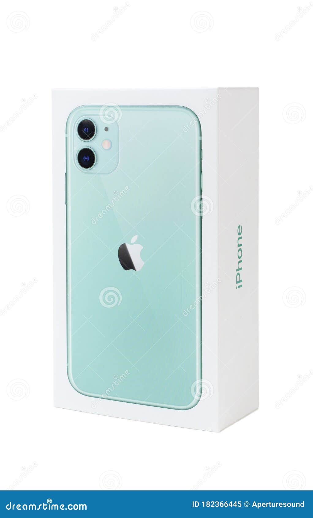 Green Apple IPhone 11 Box Isolated on a White Background Green Apple IPhone 11 Box Isolated on a White Background