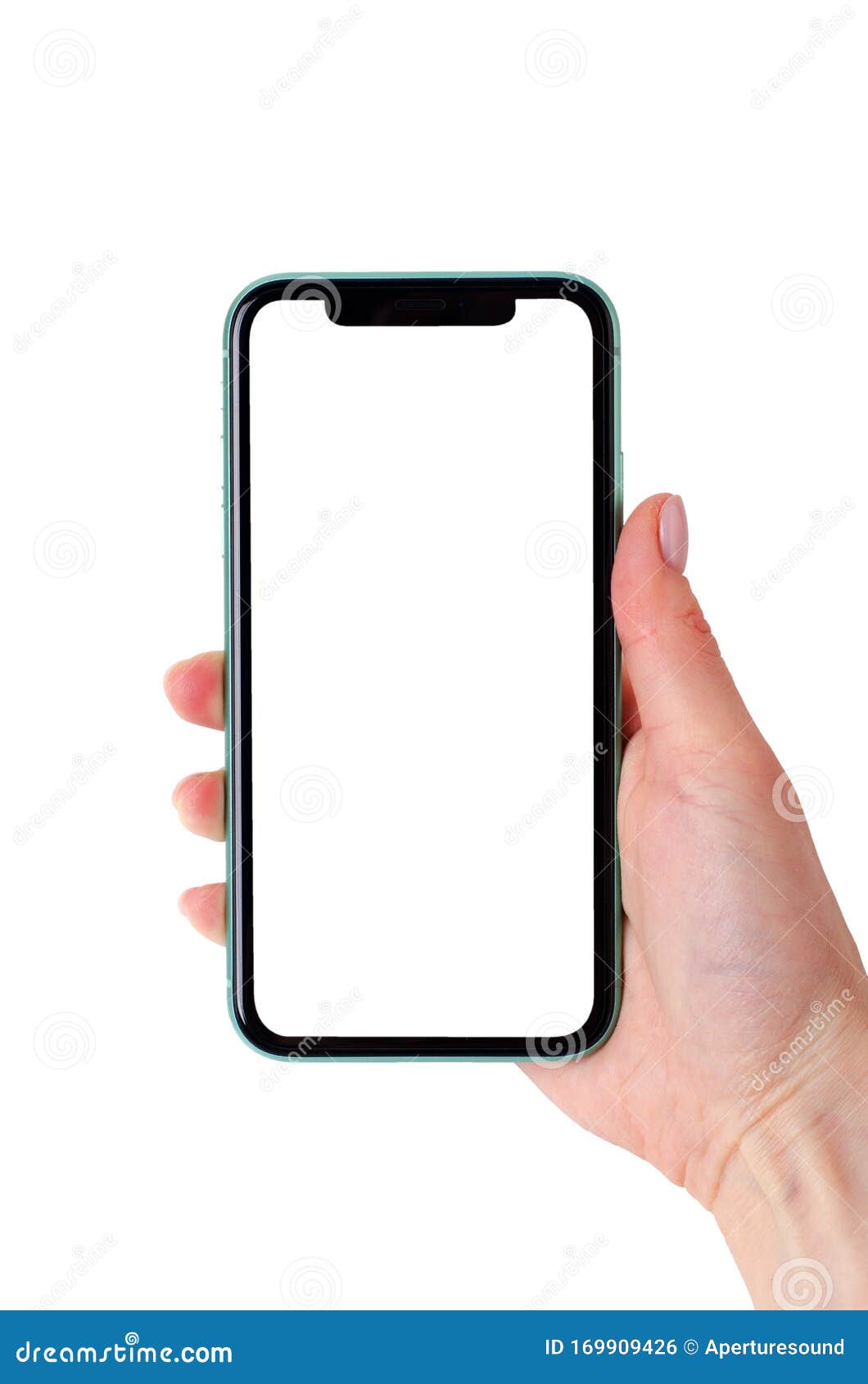 Download Green Apple Iphone 11 Mock Up In A Female Hand Isolated On A White Background Editorial Photo Image Of Background Front 169909426