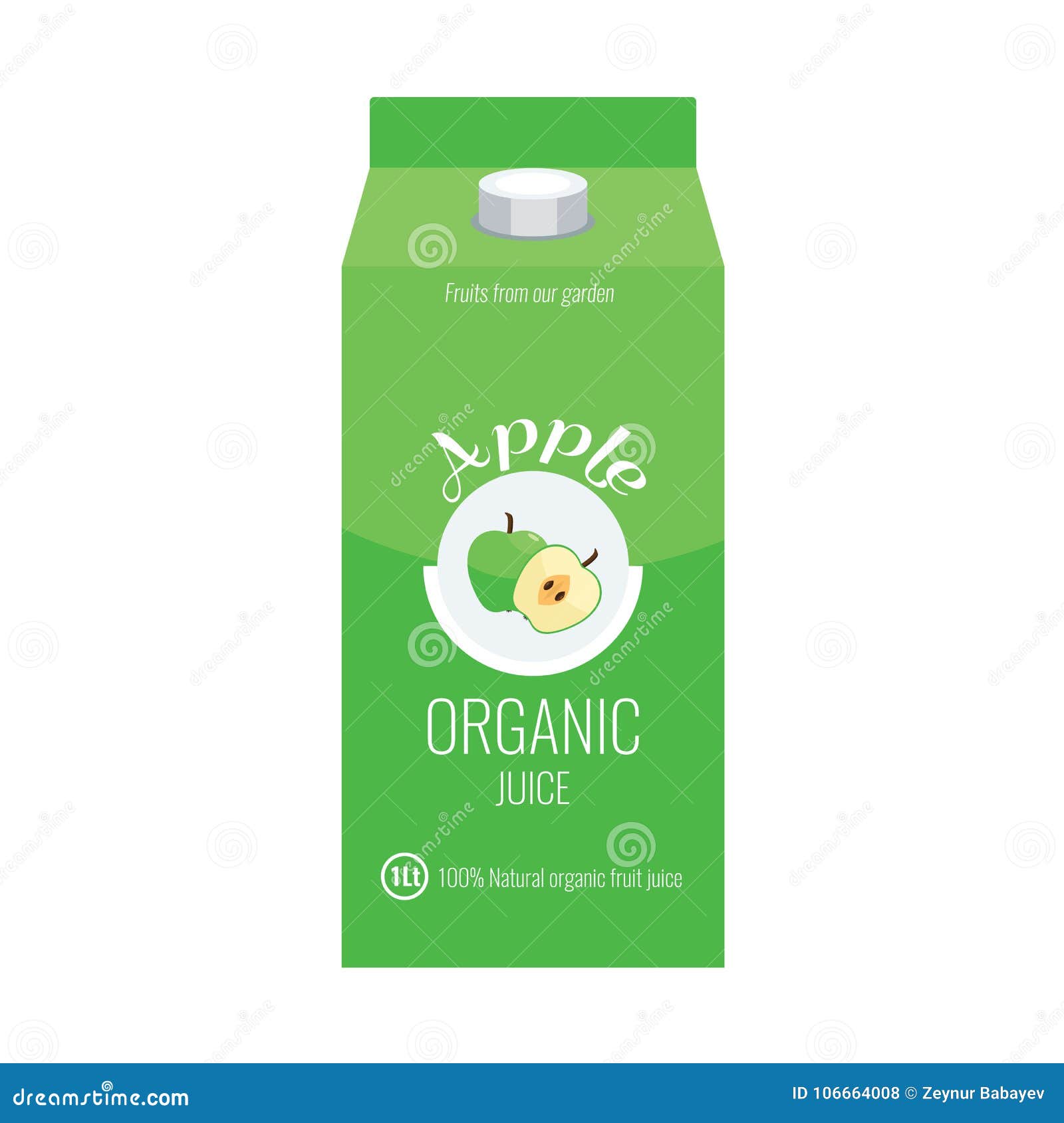 Green Apple Juice Box Package With Solid And Flat Color Design Style