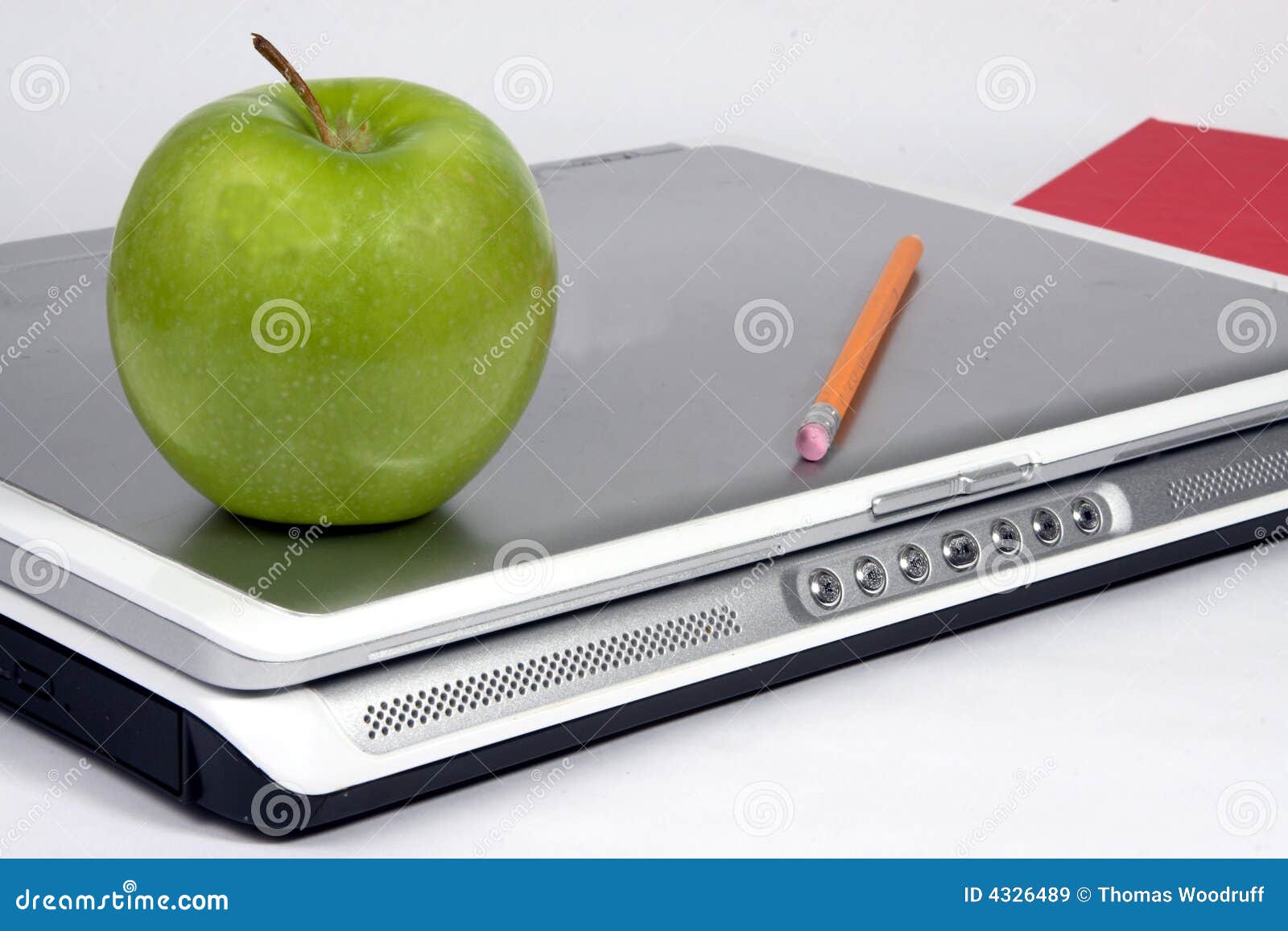 Green apple on laptop stock image. Image of books, laptop - 4326489