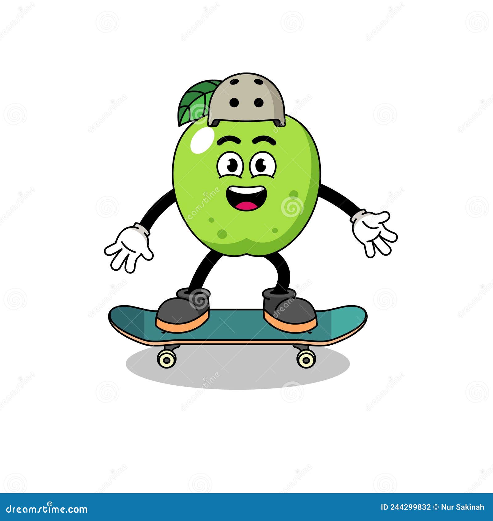 Green Apple Mascot Playing a Skateboard Stock Vector Illustration of