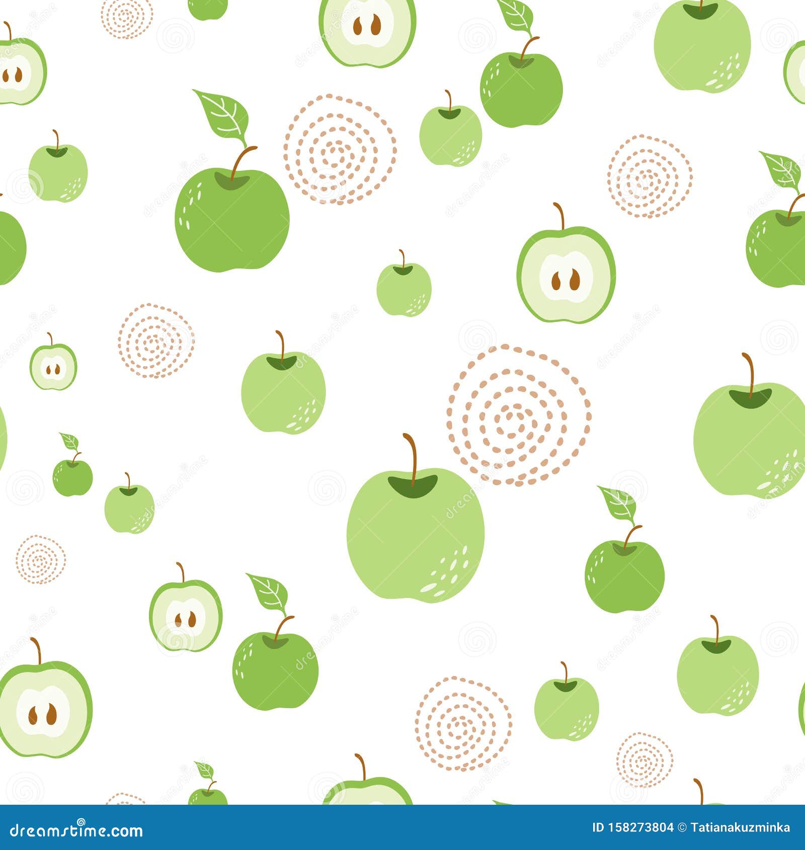 Green Apple Pattern Seamless Organic Nature Background with Hand Drawn ...