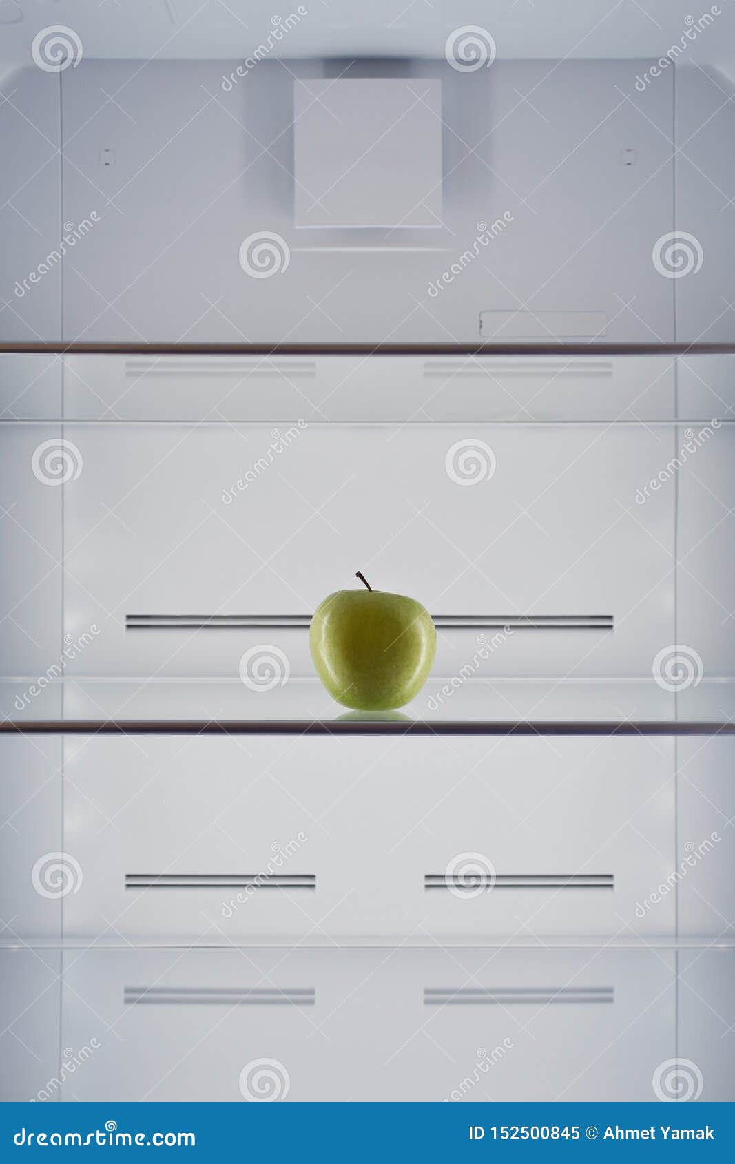 A Green Apple in the Refrigerator Shelf Stock Image Image of healthy