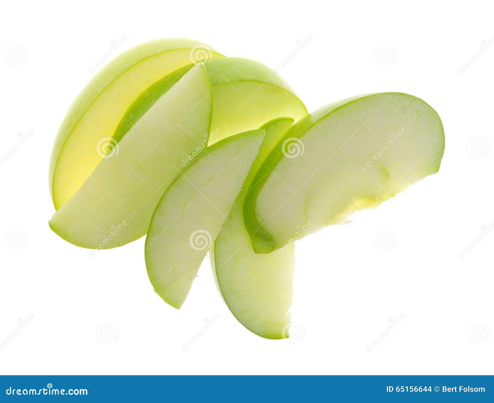 green apple slices on white background top view