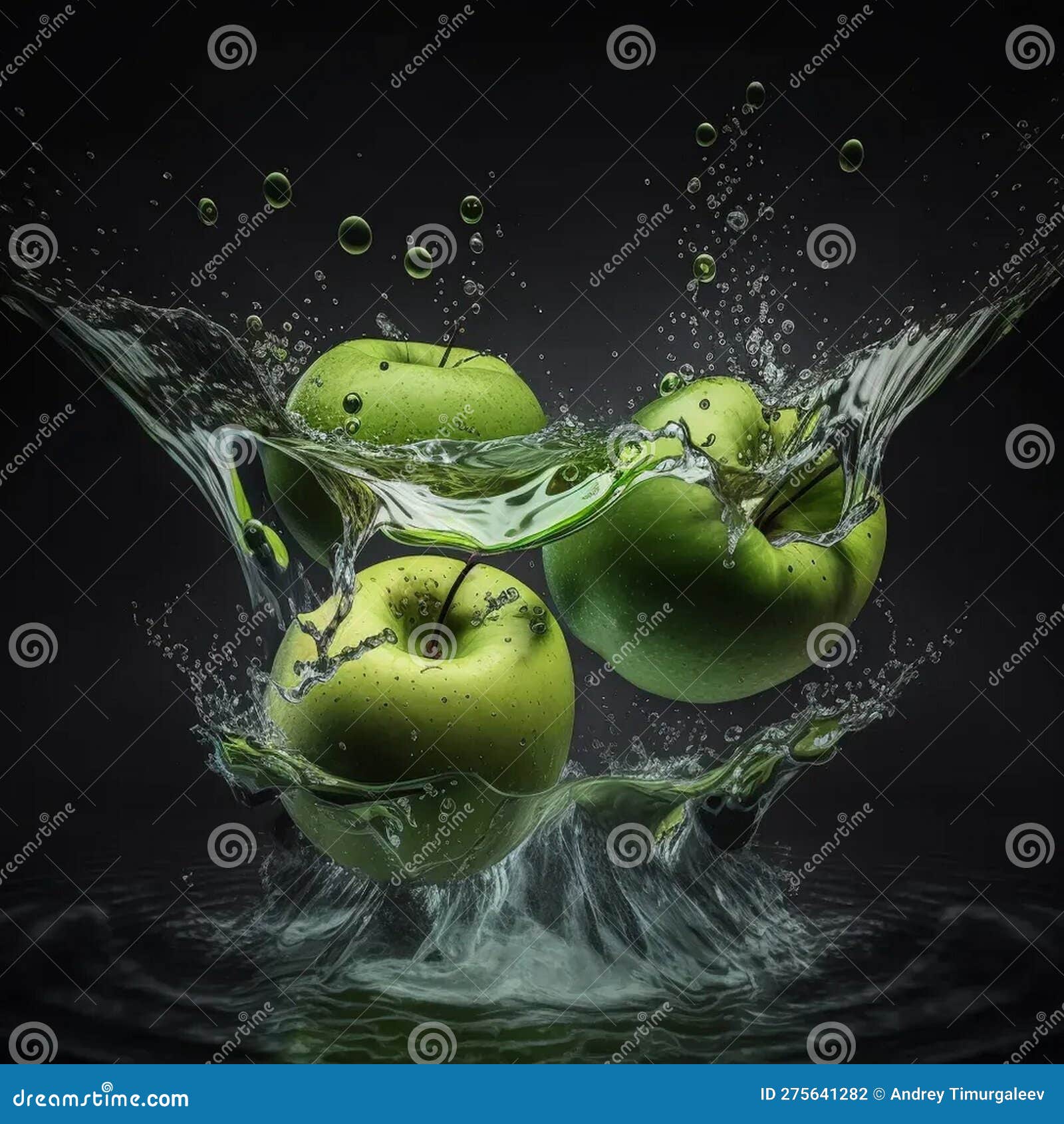 Green Apple with a Splash of Water Stock Illustration Illustration of splash, tangy 275641282
