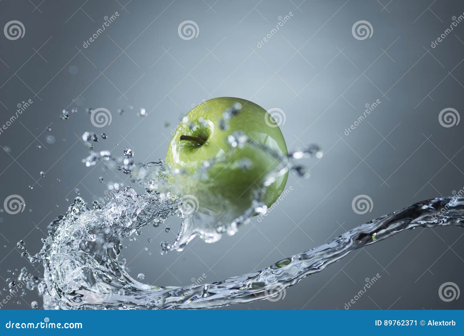 Green Apple and Water Splash on Gray Background Stock Image Image of green, grey 89762371