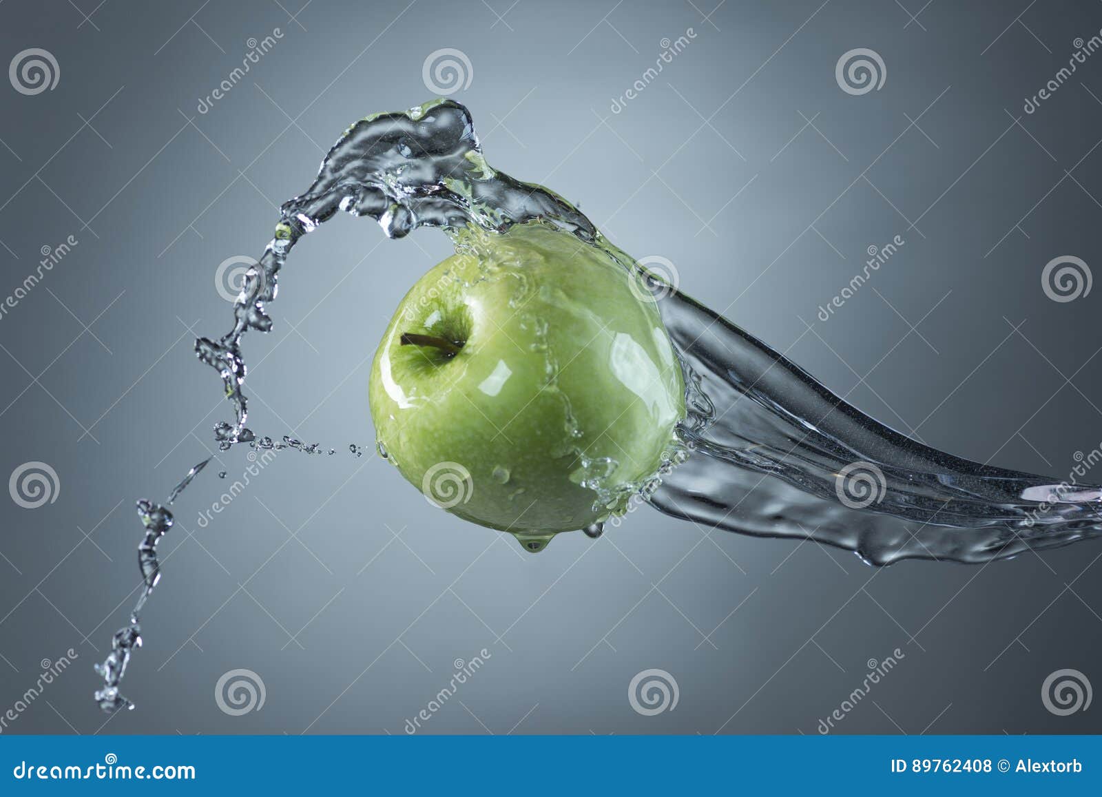 Green Apple and Water Splash on Gray Background Stock Photo Image of lifestyle, freshness