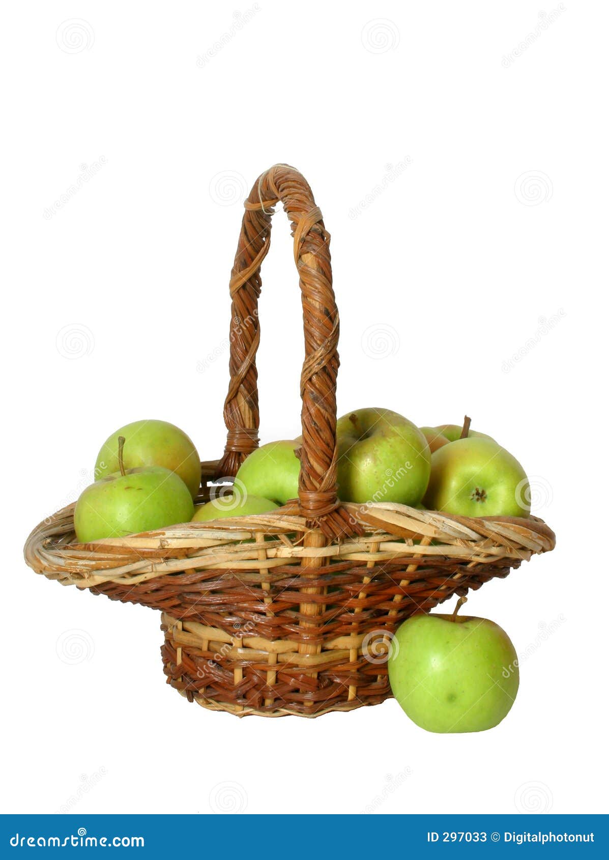 Green Apples in a Basket Over White Stock Image Image of nutrition