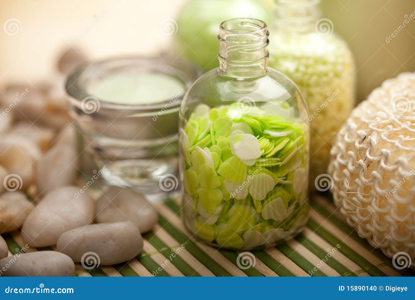 Green Aromatherapy Bath Salt Stock Photo Image of relax, sponge 15890140