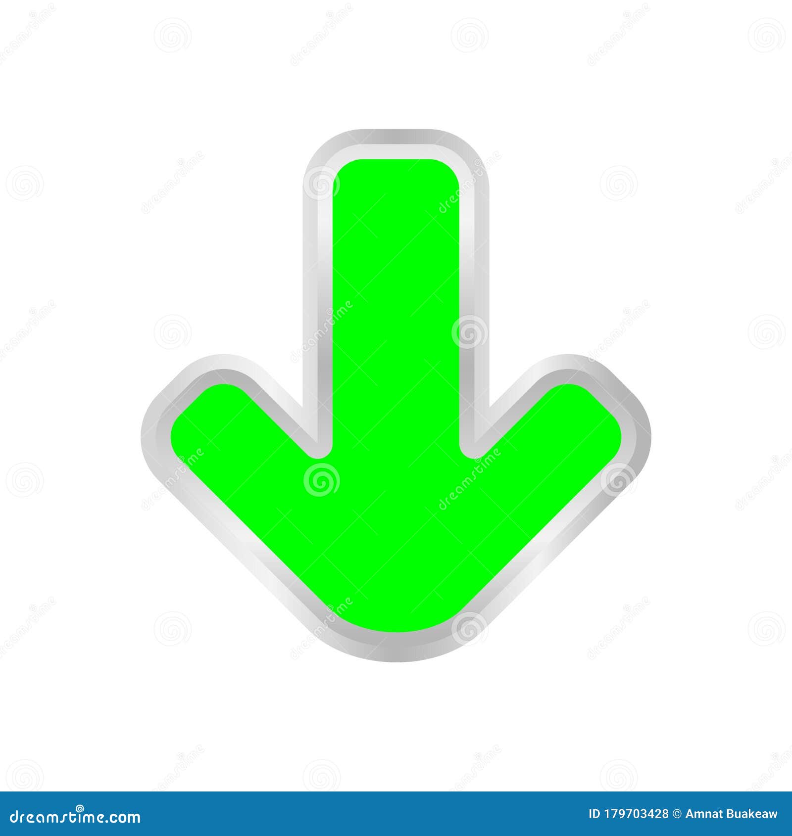 Green Arrow Pointing Down Isolated on White Background, Clip Art Green