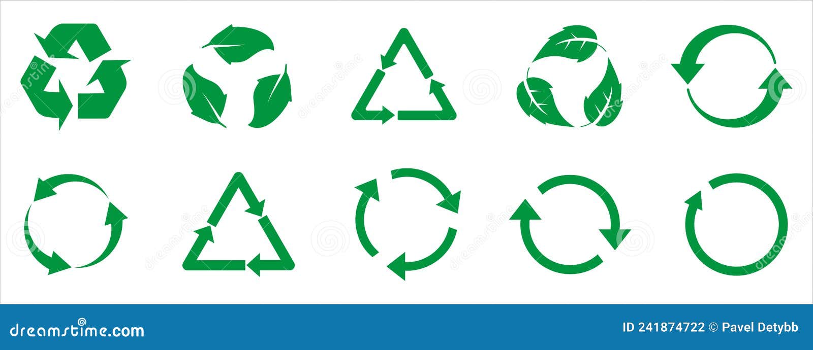 Green Arrow Recycle, Icon Set. Vector Illustration. Flat Design. Stock