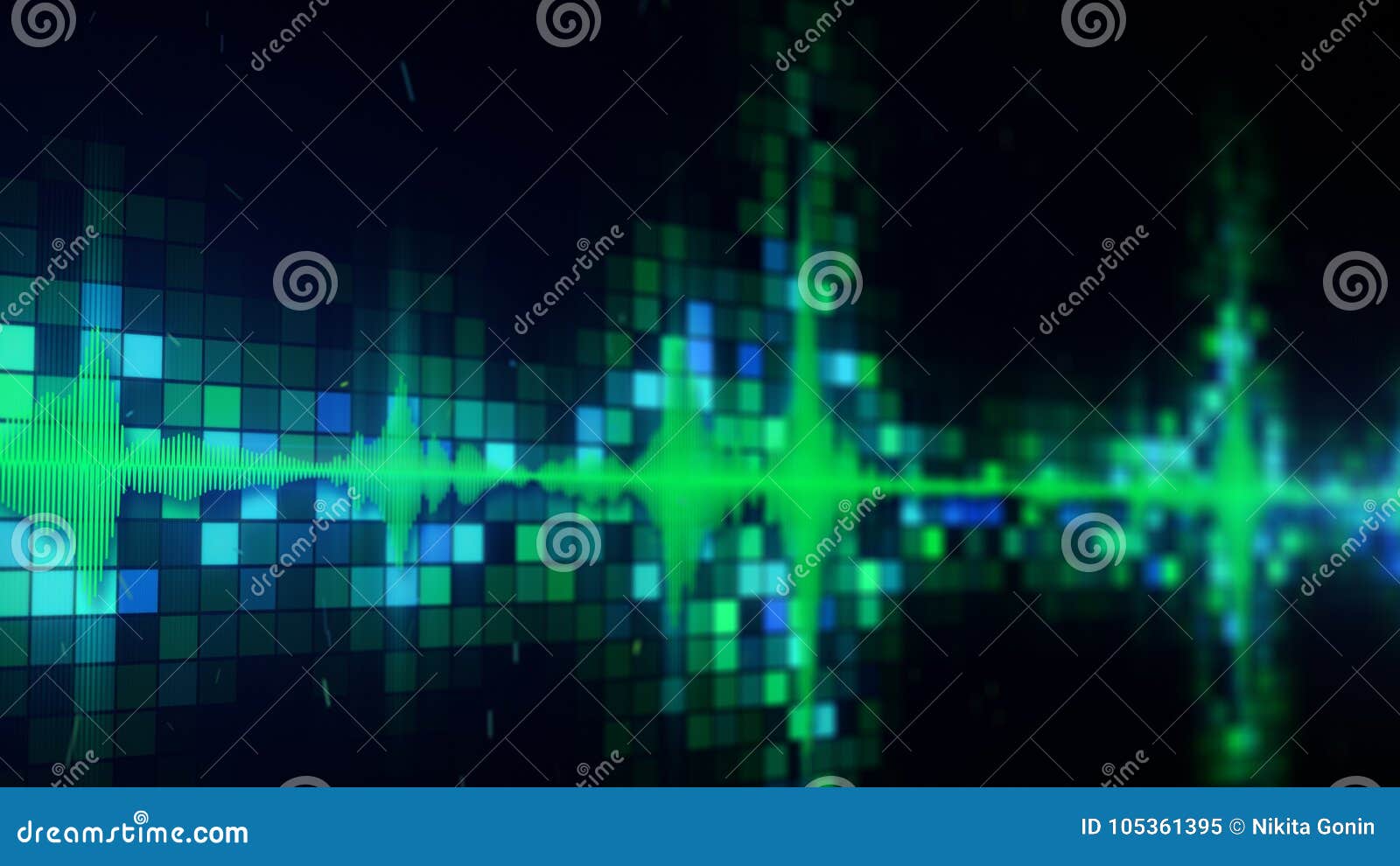 Green Audio Equalizer on Screen with DOF Stock Illustration