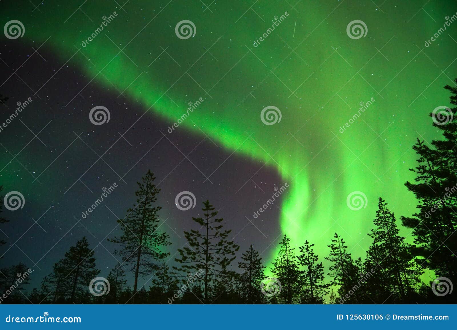 green aurora borealis in lapland, finland