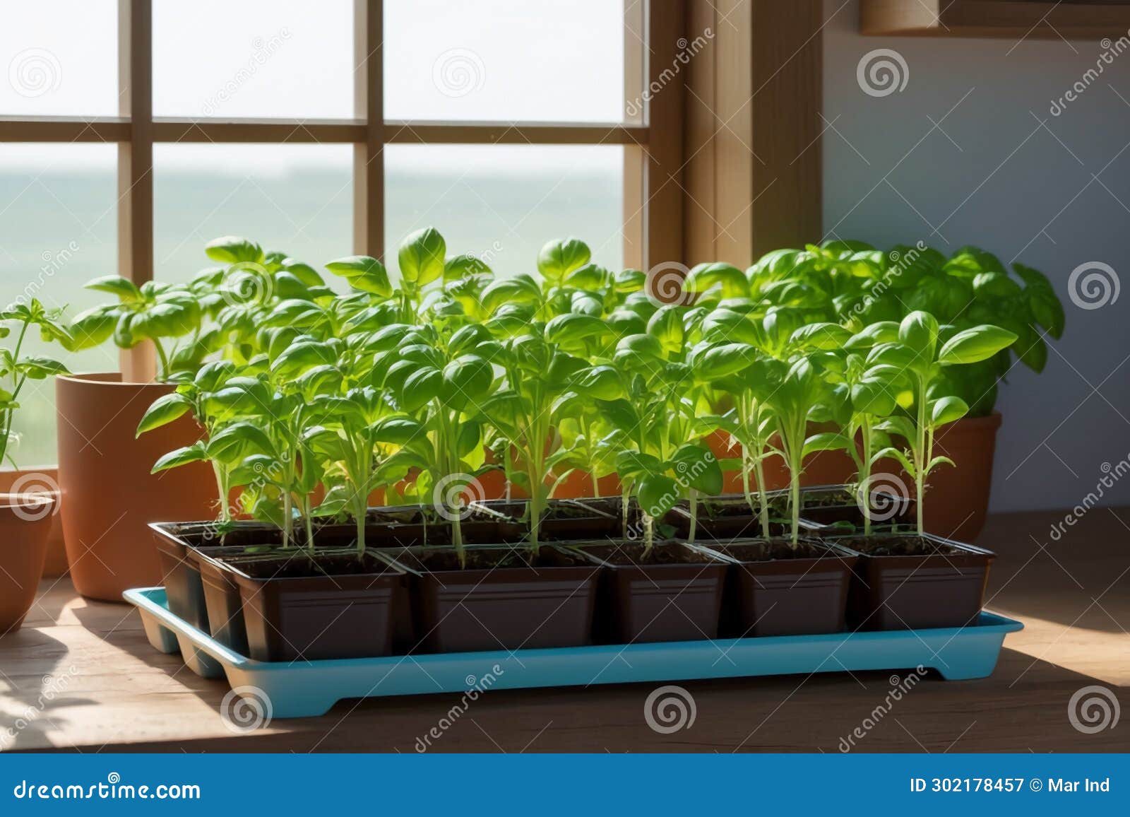 Green Baby Basil Plant Grow Up in Kitchen Stock Image Image of leaf