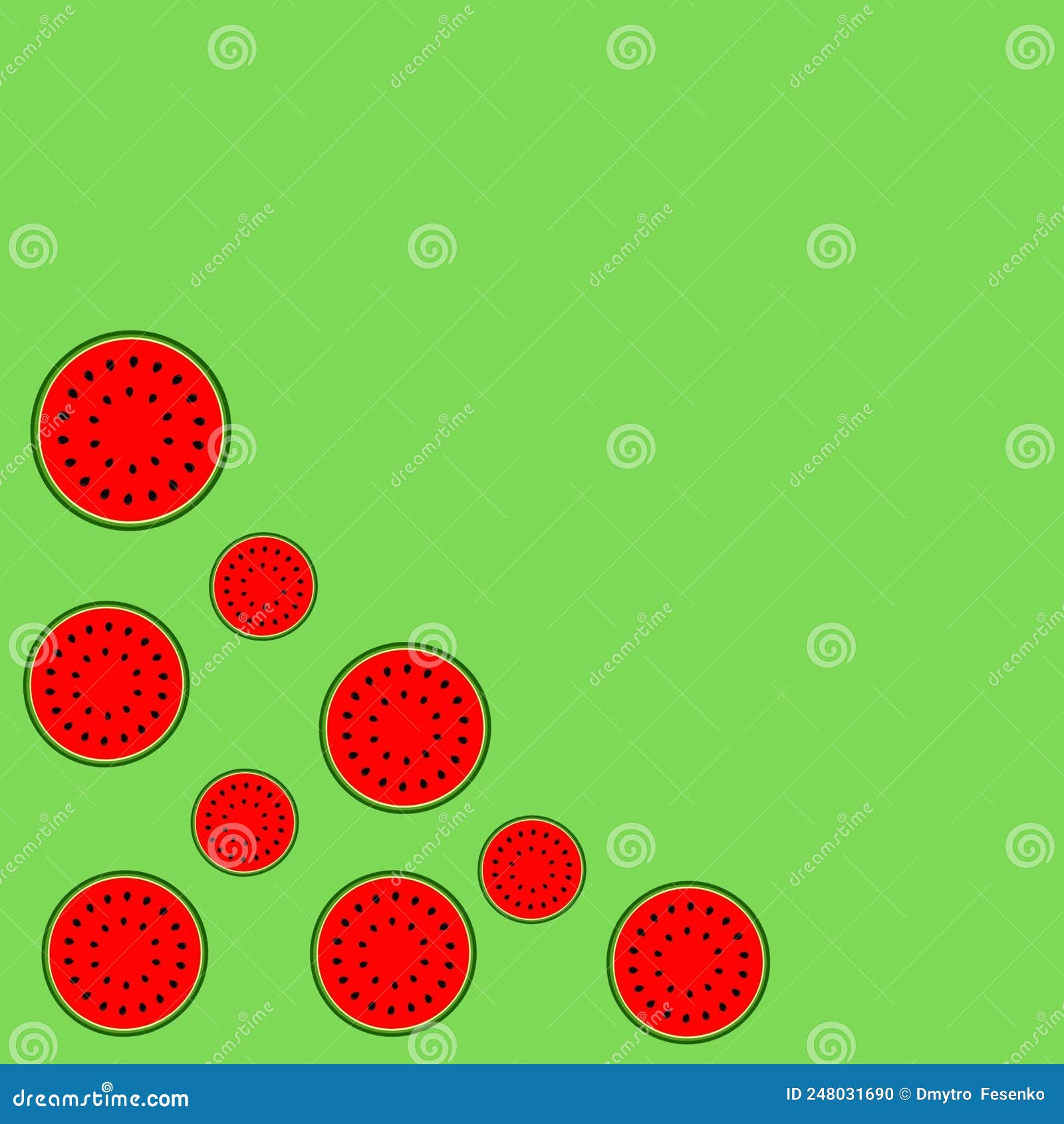 Green Background with Cut Watermelons Stock Illustration Illustration