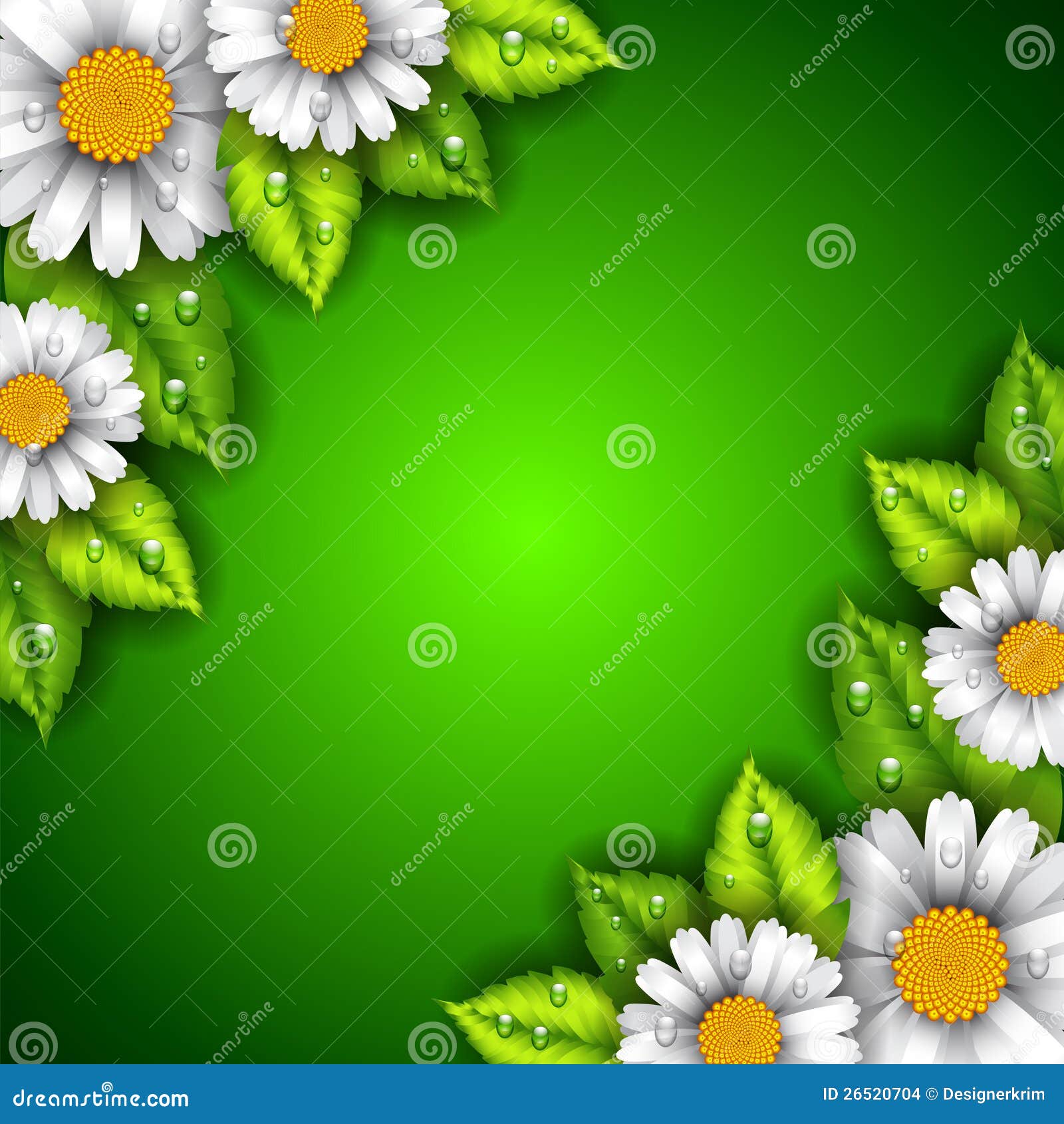 Green Background with Flowers and Leaves Stock Vector Illustration of