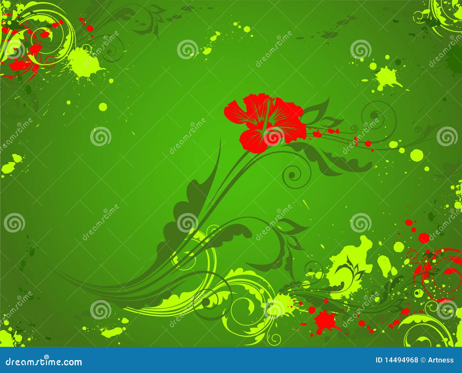 Green Background with Red Flower Stock Vector Illustration of