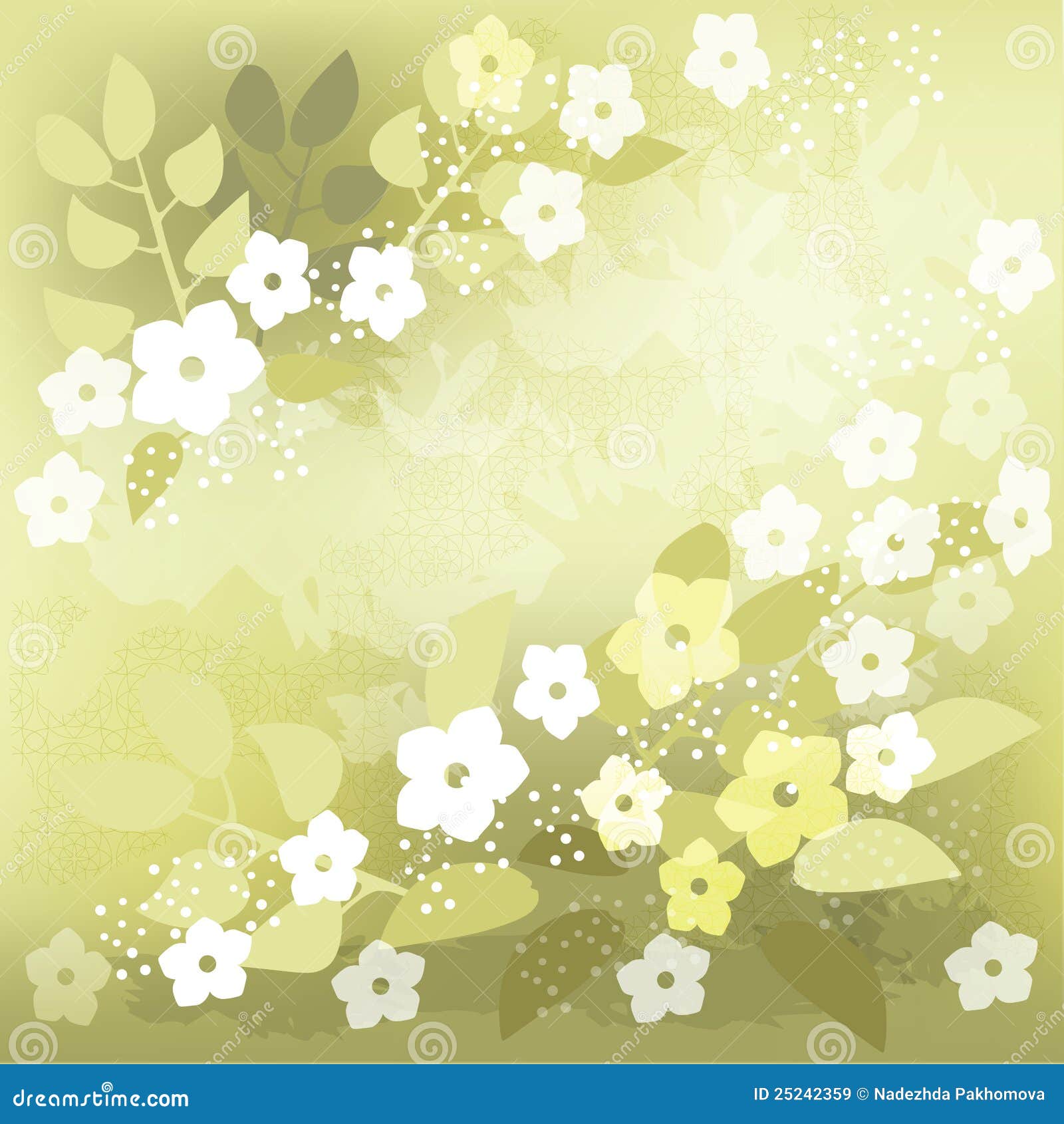Green Background with White Flowers Stock Vector - Illustration of