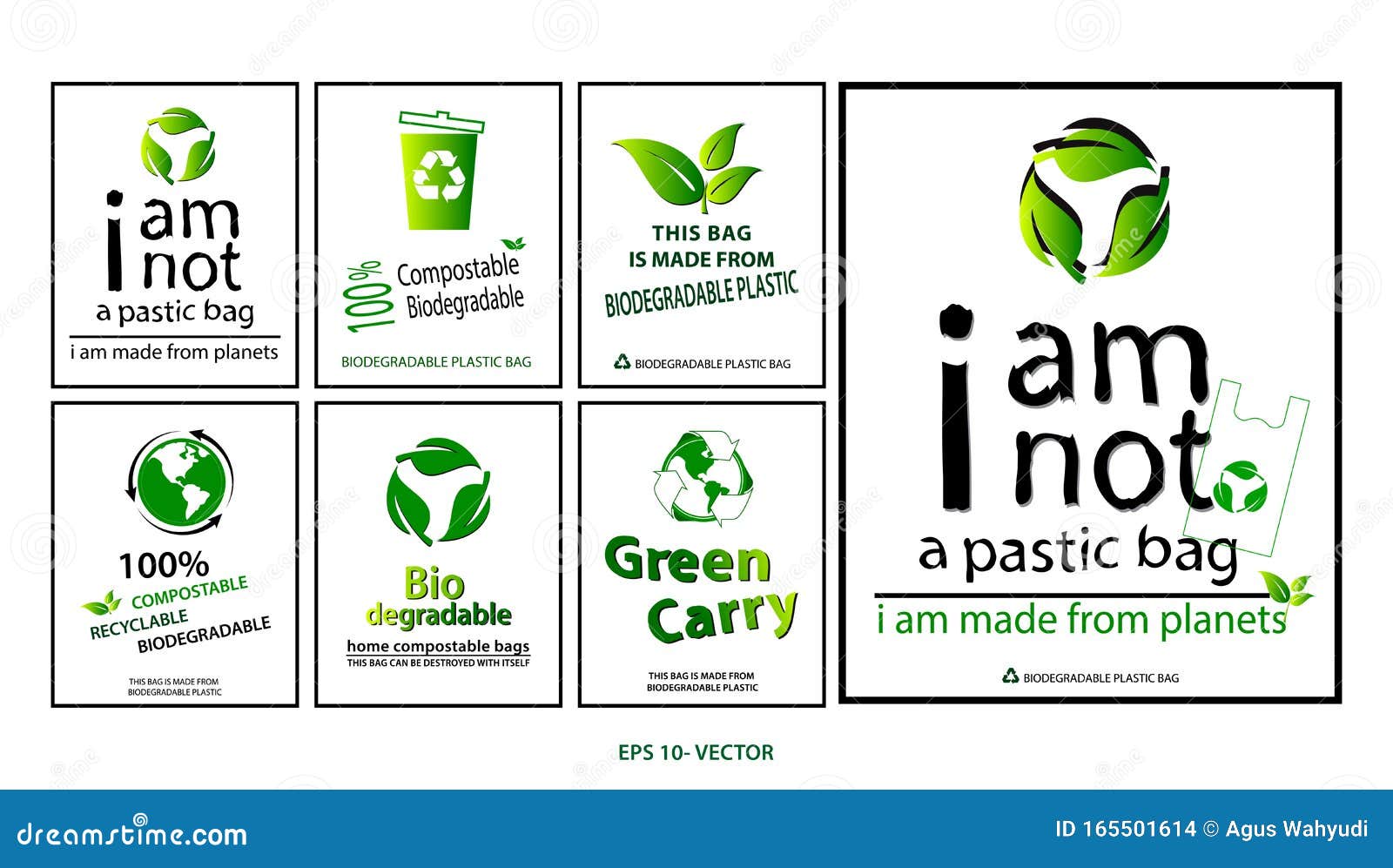 Green Bag Concept or Biodegradable Plastic, Compostable and Recycleable