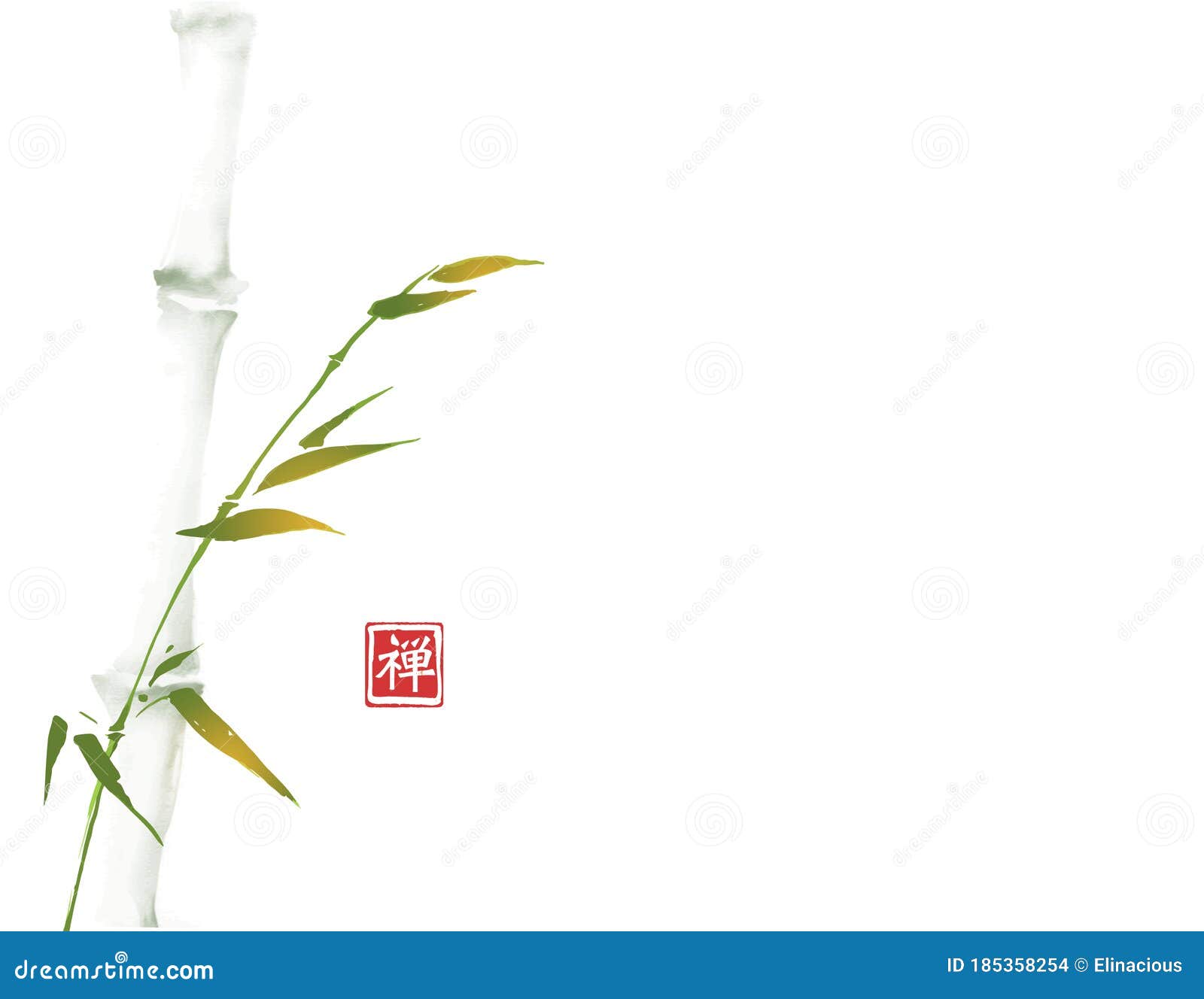 green bamboo tree hand drawn with ink in minimalist style on white background. traditional oriental ink painting sumi-e