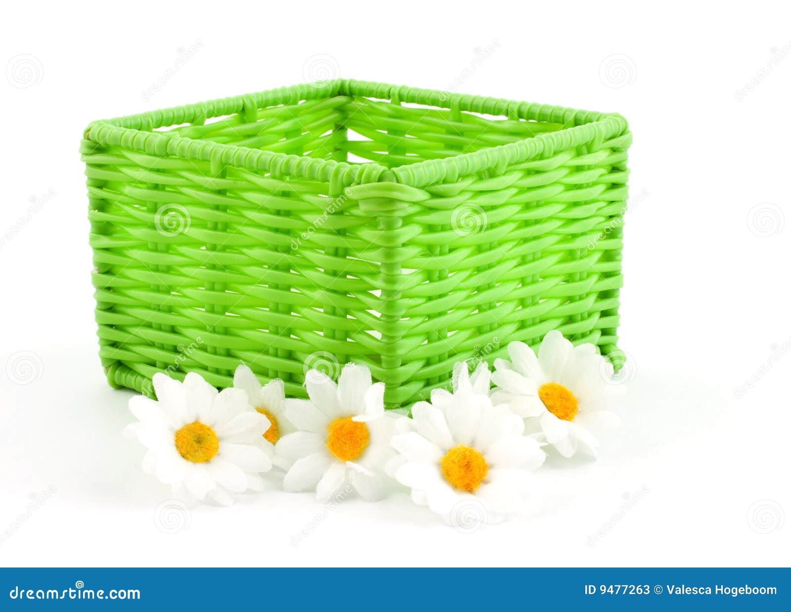 Green basket with flowers stock image. Image of white 9477263