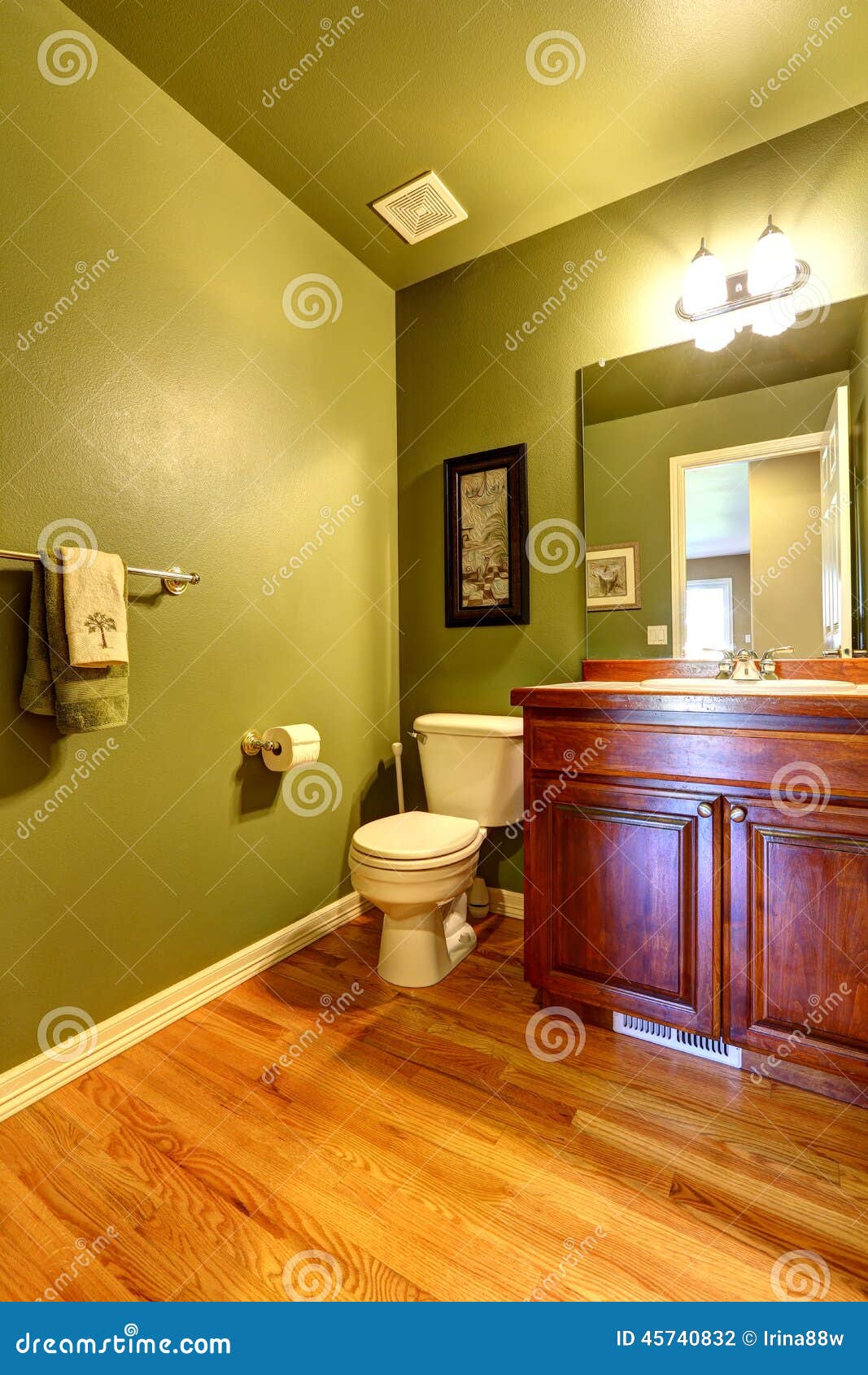 Green bathroom interior stock photo. Image of walls, american 45740832