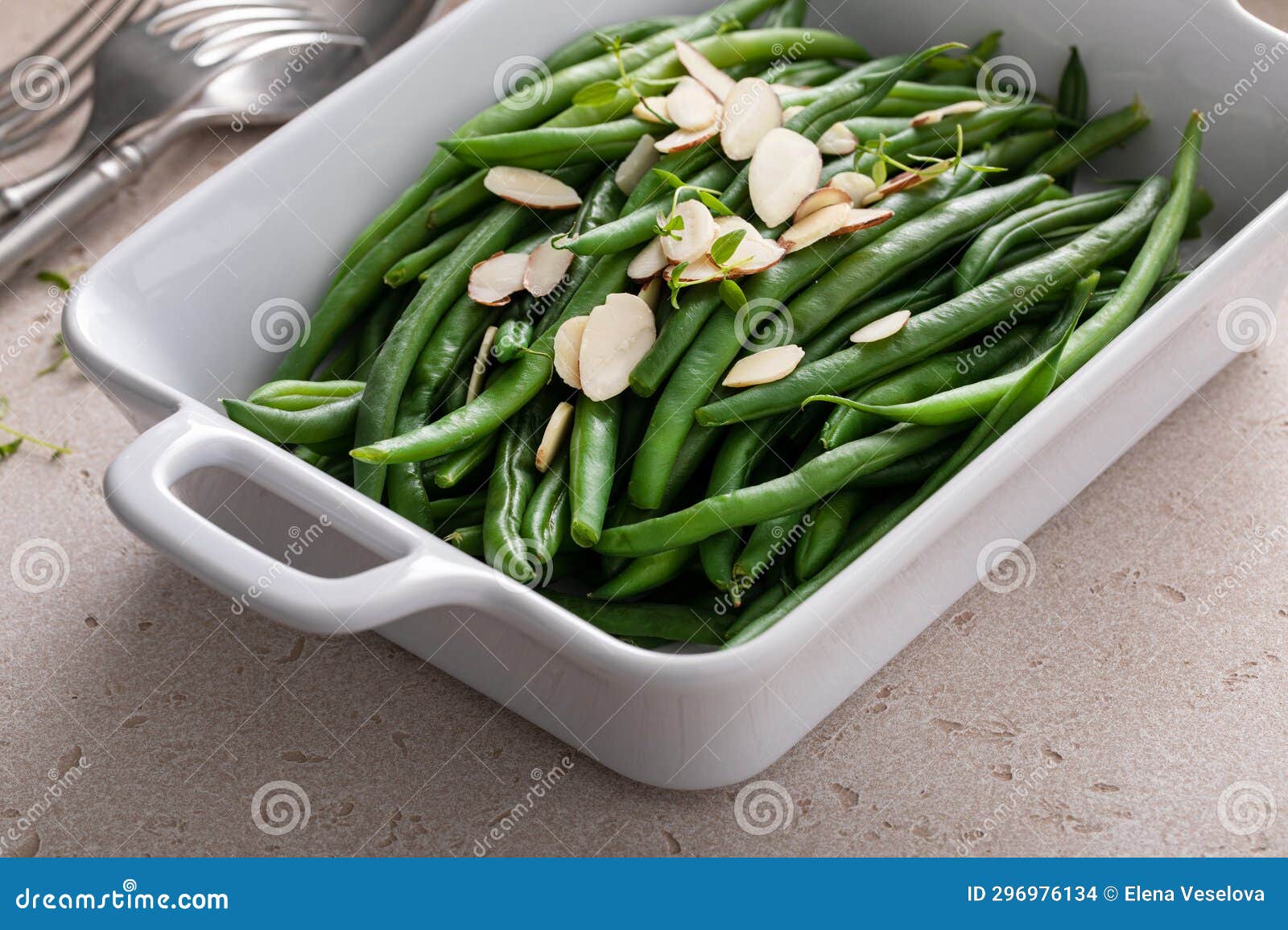 Green Beans in a Baking Dish with Slivered Almonds, Side Dish Idea