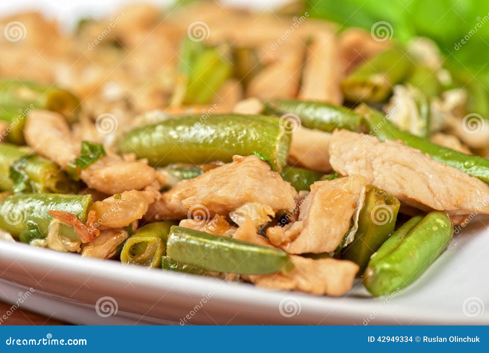 Green beans with chicken stock photo. Image of beans 42949334
