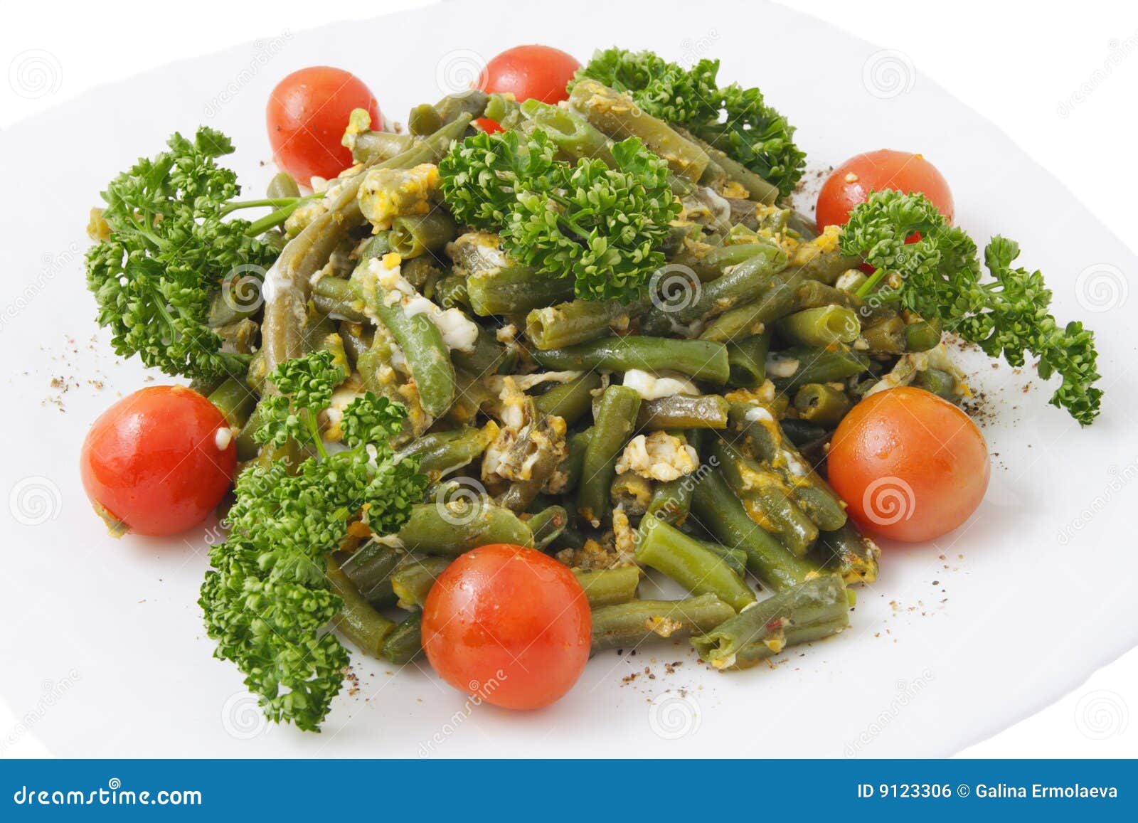Green Beans Fried with Eggs Stock Photo Image of fried, parsley 9123306