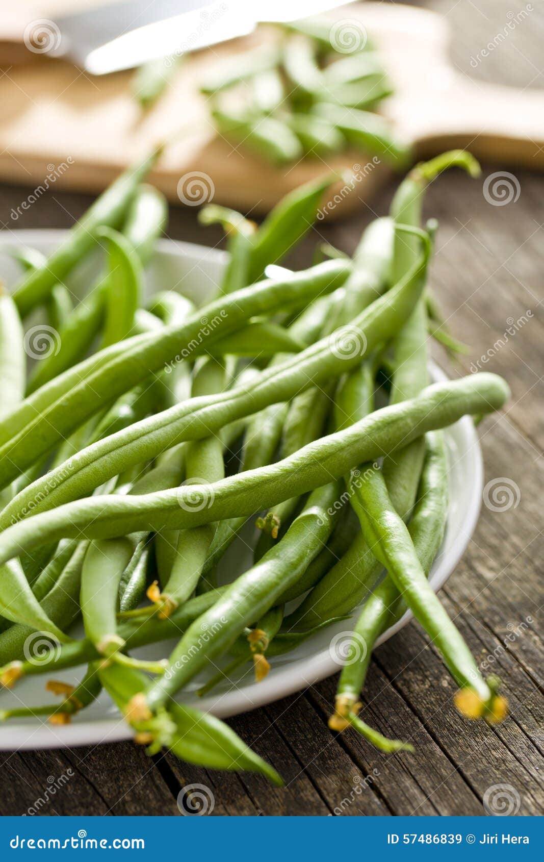 Green beans on old table stock image. Image of gourmet - 57486839